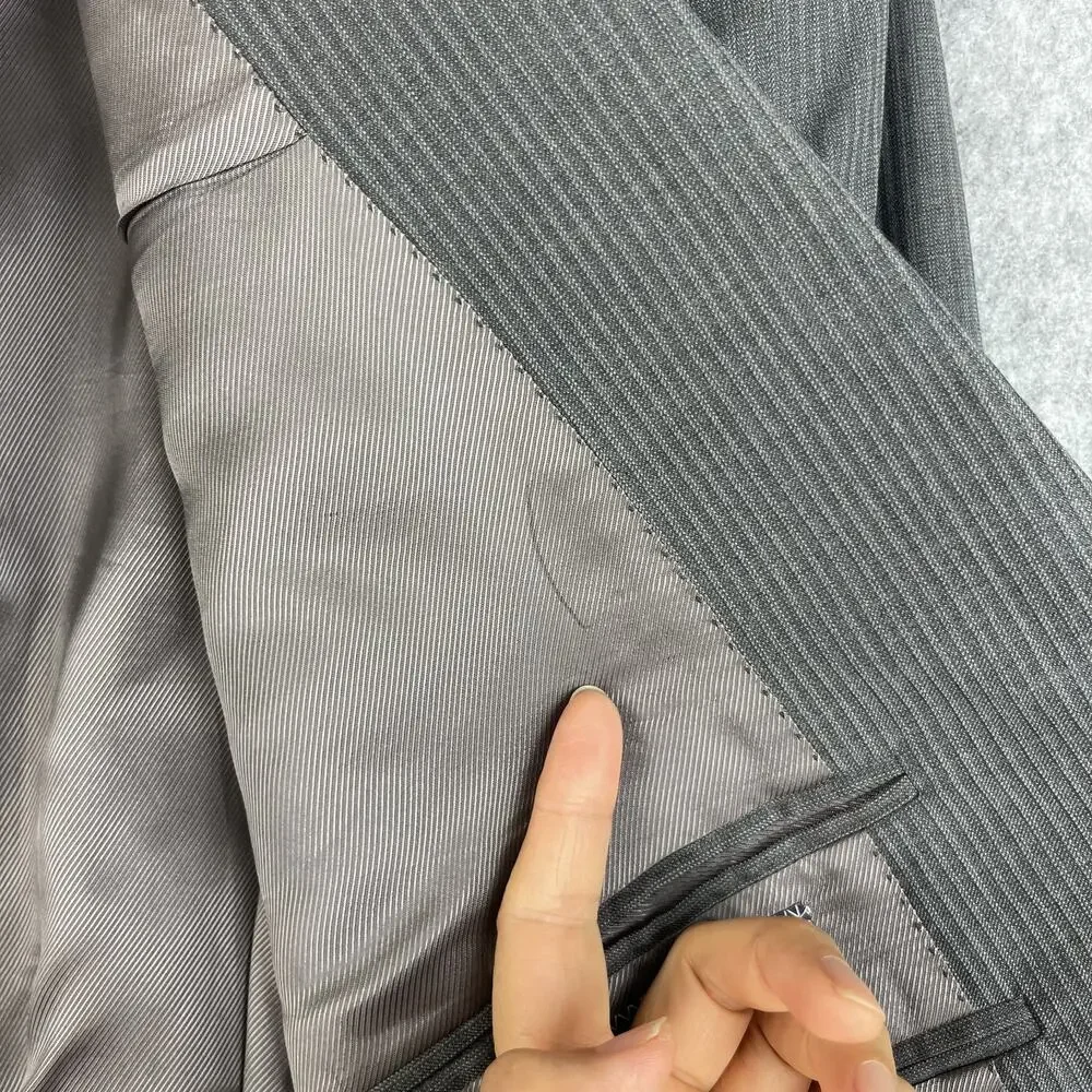 Cremieux Loro Piana Wool Blazer Sport Coat Mens 50L Gray Pin Stripe Super‎ 130s